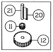 Press old gears from shaft (item #21). Tap key (item #20) into keyway of shaft (item # 21).