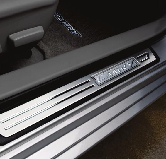 Interior ccessories Doorsill Enhancements To add even more refinement to your Camry, upgrade your factory door scuff plates with these custom-fit doorsill enhancements.