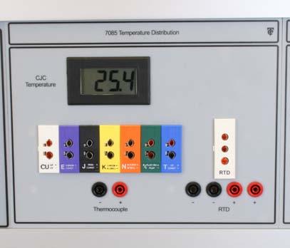 Loop and Temperature Modules 7085 Temperature Distribution Panel Has a range of different types of thermocouple and 4 wire RTD. Both simulate and measure mode calibration is available.