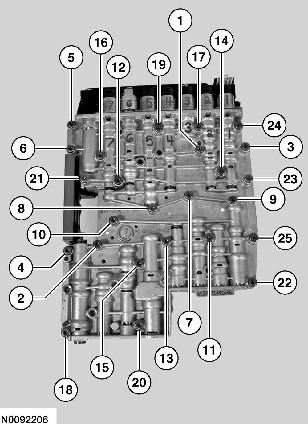 body bolts. Tighten the bolts in the sequence shown.