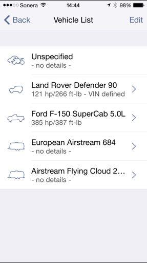 For US cars and trucks, Camper can lookup a basic set of details