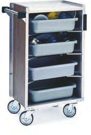 MOVING FOODSERVICE FORWARD ENClOsED bussing CARTs WITh ledge RODs STAiNLESS STEEL with ViNyL finish This bussing cart practically puts money in your pocket by