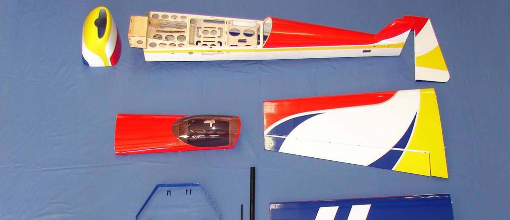 KIT CONTENTS 35cc Extra 260 ARF-QB Materials List Basic Aircraft Parts Fuselage with pre-installed vertical fin covered, Pre-installed and fuel-proofed firewall, pre drilled for rudder hinges and