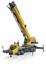road-ability of truck mounted cranes with the maneuverability of rough terrain cranes, and can travel on public roads or
