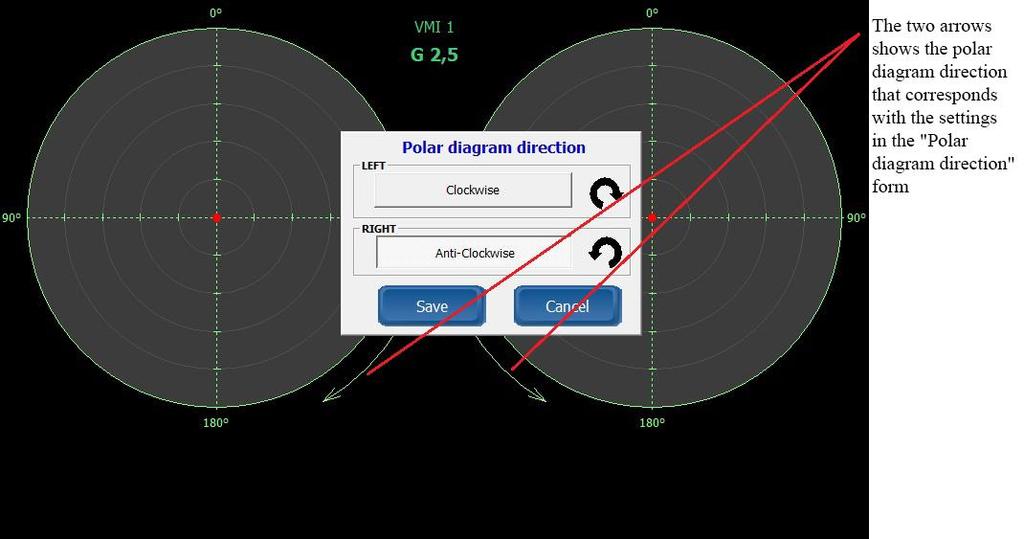 Polar diagram An essential useful option is the ability to specify the direction of the polar diagrams, drawn in the main view window.