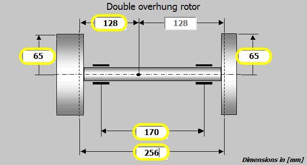 6. Enter the rotor dimension fields (see example with double overhung rotor below) 7. Fill in the Rotor name and Rotor Description fields, at the top of the Rotor setup screen. 8.