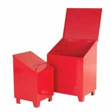 167 168 Hazardous bins Floor Standing Cigarette Disposal Bins Hazardous Bins Flat top or sloping top bins Strong 14swg steel construction Hinged lid with restraining arm, hasp and staple Welded seams