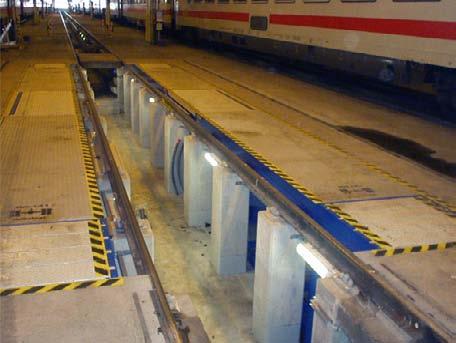 Lifting platforms Electro-hydraulic pit covers Turn device for bogies Different types of bogies are clamped on these special rotating devices and during operation they are tilted by ± 45.