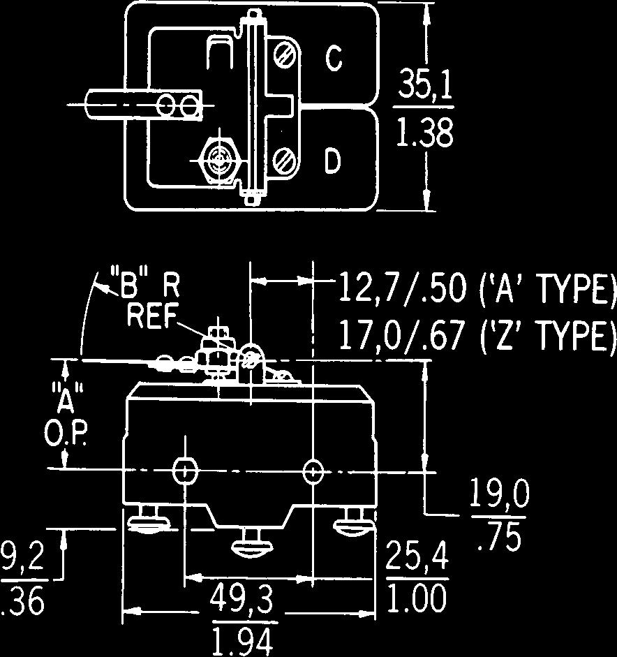 For application help: call1-800-537-6945. Honeywell SensingandControl 75 Tandem Switch Assemblies 6 AS Series ORDER GUIDE Dim. Dwg. Fig. 2 Dim. Dwg. Fig. 3 Lever O.F. R.F. O.T. D.T. Length Electrical max.