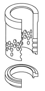 Cavitation Control Cage: a series of diametrically opposing orifices divides the flow stream into multiple smaller streams with