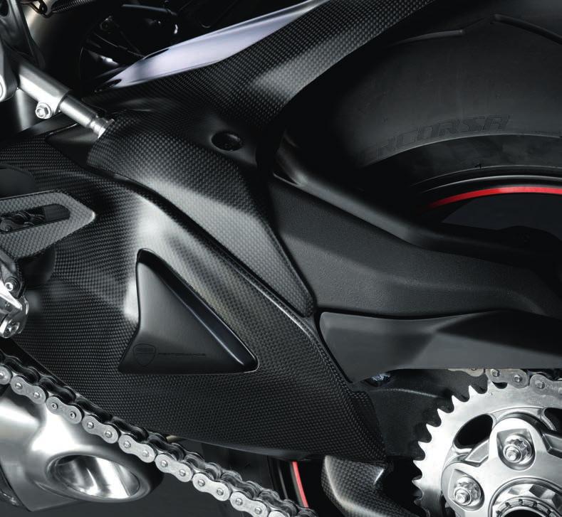 3 - Carbon cover for rear shock absorber Protects the shock absorber from any interference with the rider s legs.