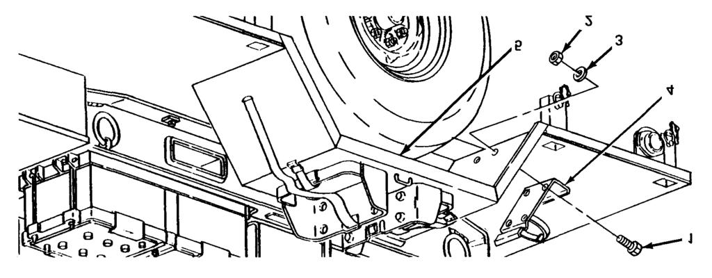 Figure 4-6. Accessory Box Replacement. (3) Working under trailer, install one flat washer (2) and one nut (3) on each screw (1). Tighten hardware to secure accessory box (4). 4-19.