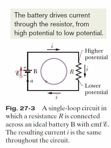 27.4: Calculating the Current in a Single-Loop Circuit, Potential Method: In the figure, let us start at point a, whose potential is V a, and mentally go clockwise around the circuit until we are