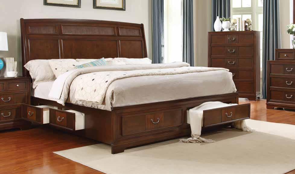 475 WAS 699 SLEIGH BED WITH 6 STORAGE DRAWERS - ALL 3 SIDES Reeded panels add visual