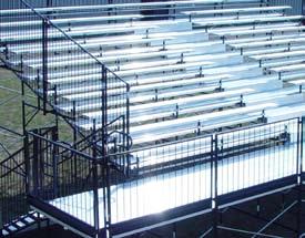 Constructed from tubular steel frame and braces, the 308 Series Bleacher System is easy to erect, yet strong
