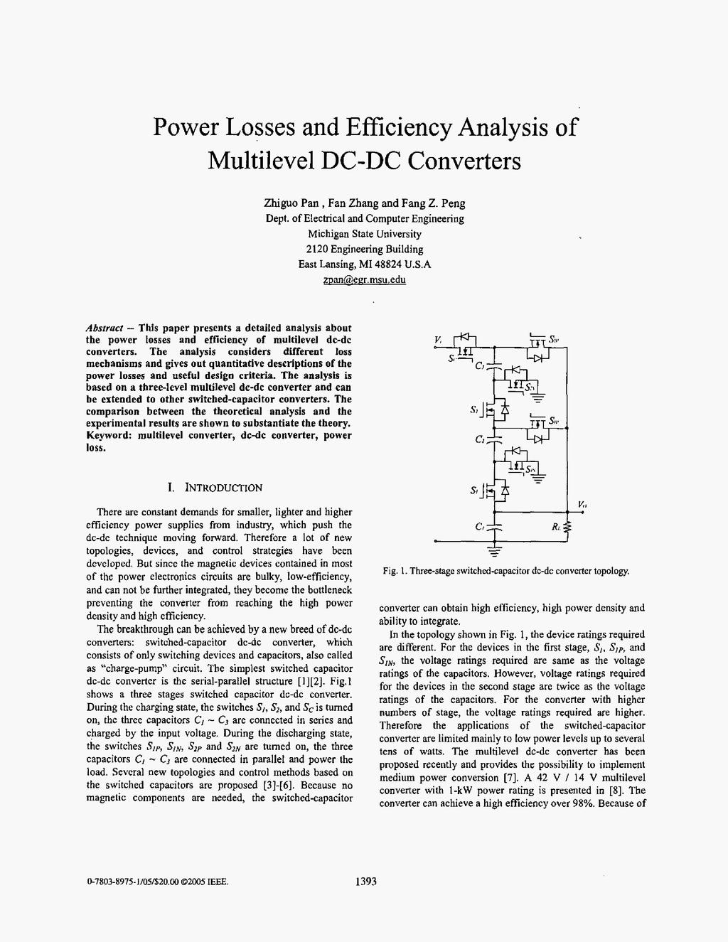 Power Losses and Efficiency Analysis of Multilevel DC-DC Converters Zhguo Pan, Fan Zhang and Fang Z. Peng Dept.