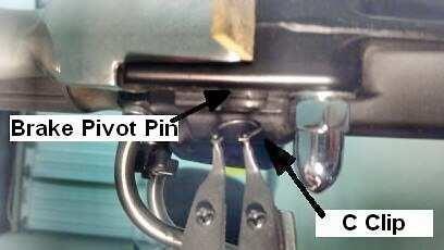 b C clip type pin retainer If there is a C Clip retainer on the bottom of your brake pivot pin, remove the C clip (Image 1). Do not remove the pin yet.