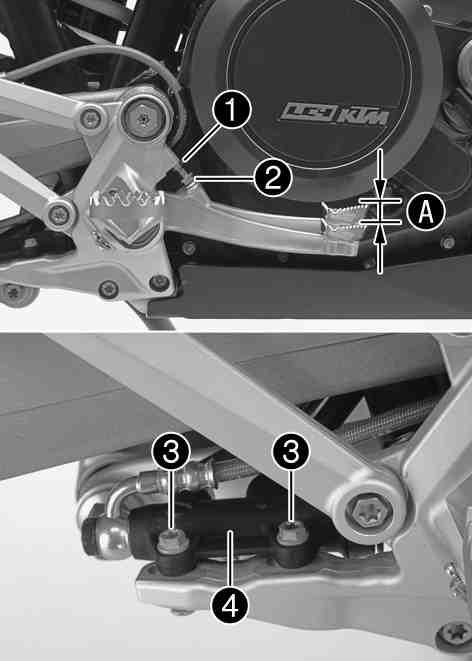 MAINTENANCE WORK ON CHASSIS AND ENGINE 100 Remove screws on foot brake cylinder. To adjust the basic position of the foot brake lever individually, loosen nut and turn screw accordingly.