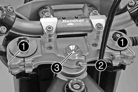 5 lbf ft) Mount and tighten screw. Guideline Screw, steering stem M8 20 Nm (14.8 lbf ft) (690 Enduro R) Loosen screw. Remove screw. Loosen and retighten screw.