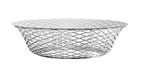 TE foster + partners ow table with extra clear glass top and metal structure.