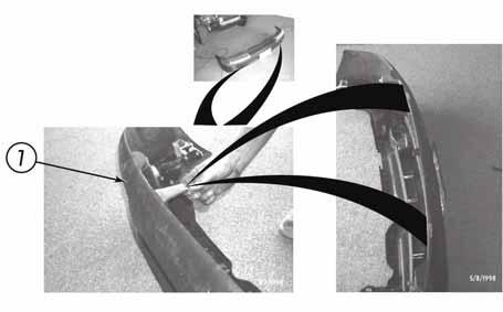 c. Mark bumper to trim around crush zones. Trim bottom of front bumper (7) in two places as shown. d.