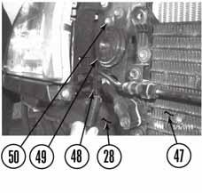 Remove three bolts (44), two captive screws (45), and two brackets (46), from a/c condenser (47) and the