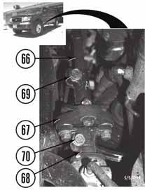 b. Mark the steering shaft (66), rag joint (67), and rack and pinion shaft (68). c. Remove two bolts (69 and 70) from rag joint (67). d.