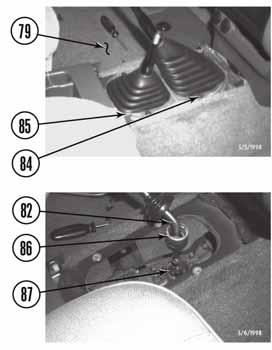 Remove four screws (74) and filler surround (75) from the bed (76). 8. Inside the cab. NOTE Steps 8 a. through f. are for manual transmission vehicles only. Steps 8 b. and e.