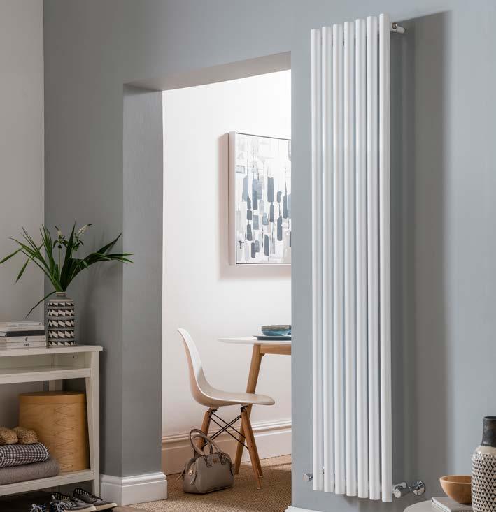 ABBA A contemporary radiator with cylindrical uprights available in white.