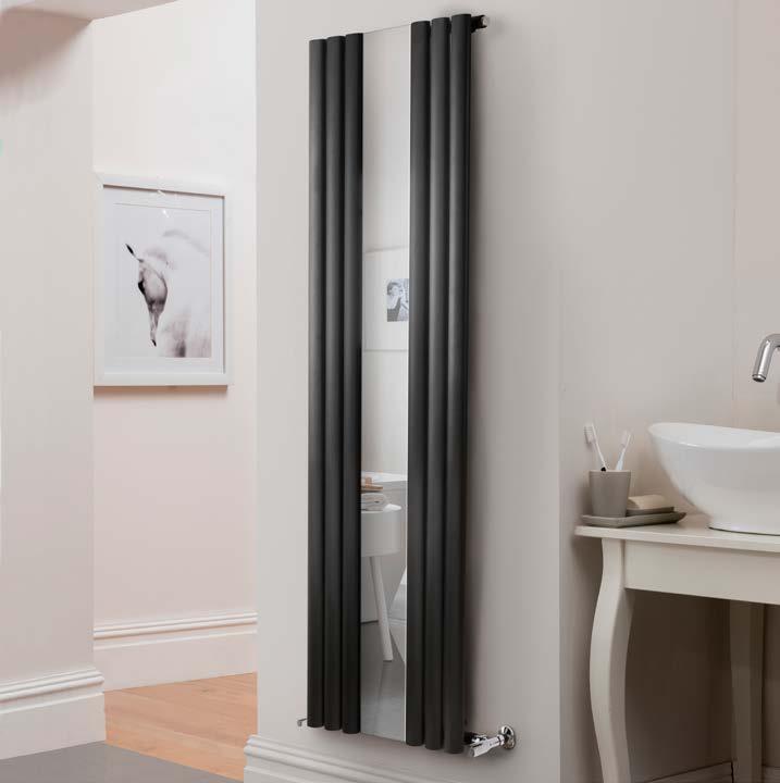 22. CONTEMPORARY RADIATORS ARIES MIRROR Single modern radiator with oval uprights and central mirror available in white or anthracite.