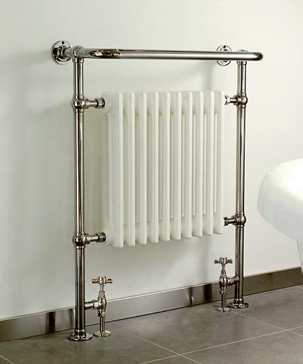 MAYFAIR Traditional ball jointed towel warmers incorporating a mild steel white column radiator for high heat output.