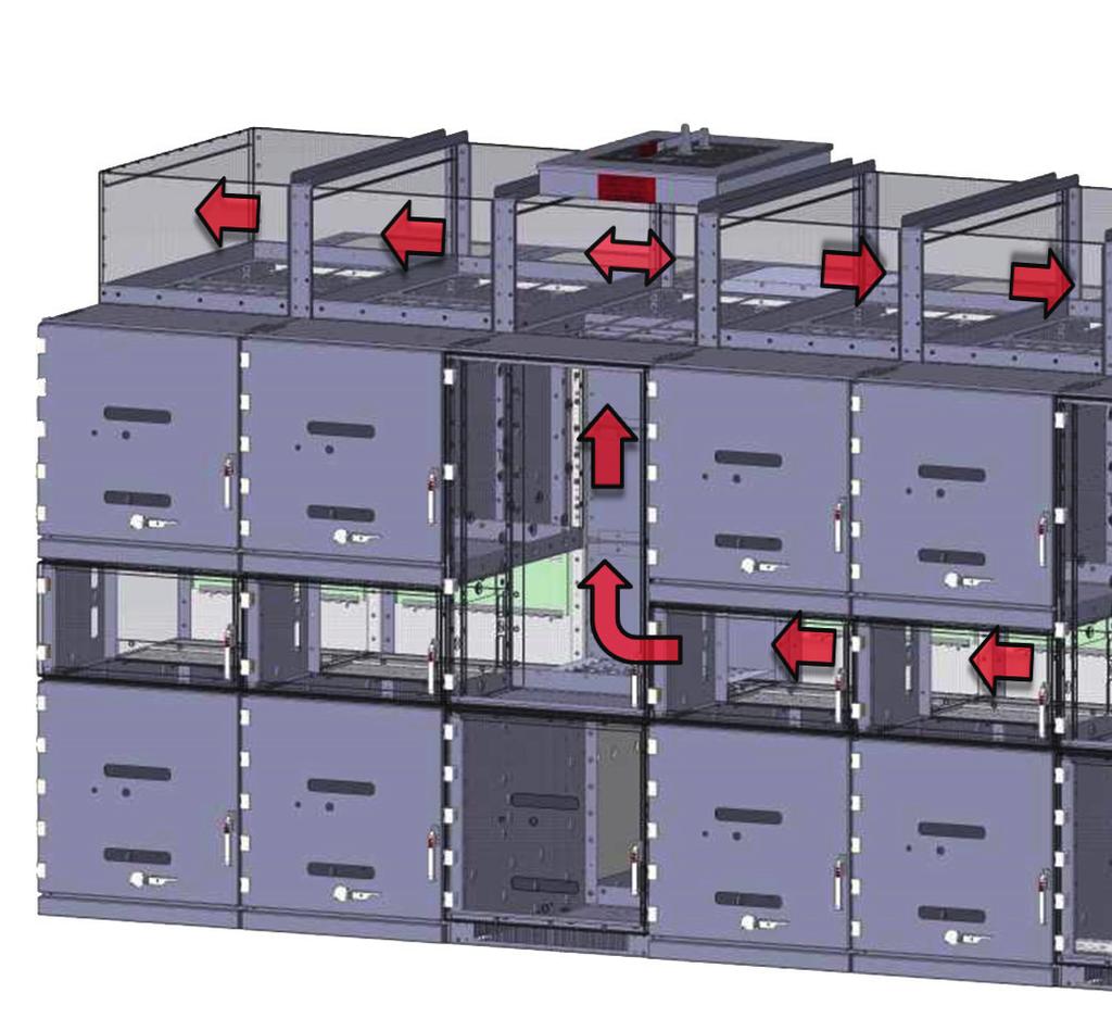 18 SAFEGEAR 5/15 KV, UP TO 50 KA ARC-RESISTANT SWITCHGEAR TECHNICAL AND APPLICATION GUIDE 19 Arc chamber and plenum Front door types Circuit breaker doors Arc exhaust flowing through a typical frame