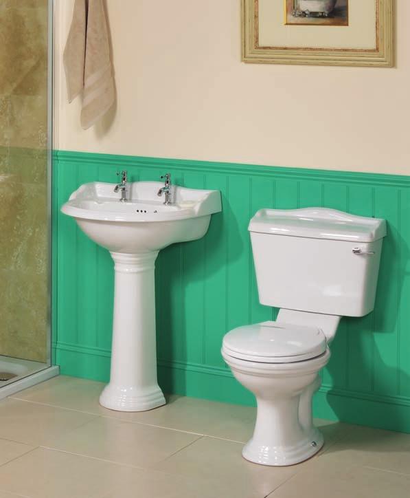 Traditional Suites Classic Available with White or Mahogany Seat A traditional-styled bathroom suite with basin, pedestal, toilet and a choice of high quality MDF seats, White or Mahogany.