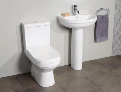 The toilets come complete with a soft close seat and the basins are available with 1 or 2 tap holes.