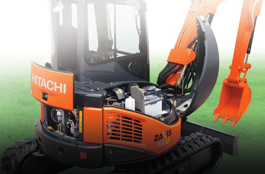 Simple Maintenance and Safety Features Hitachi design expertise eases pre-start check, shortens cleaning time, and simplifies daily servicing.