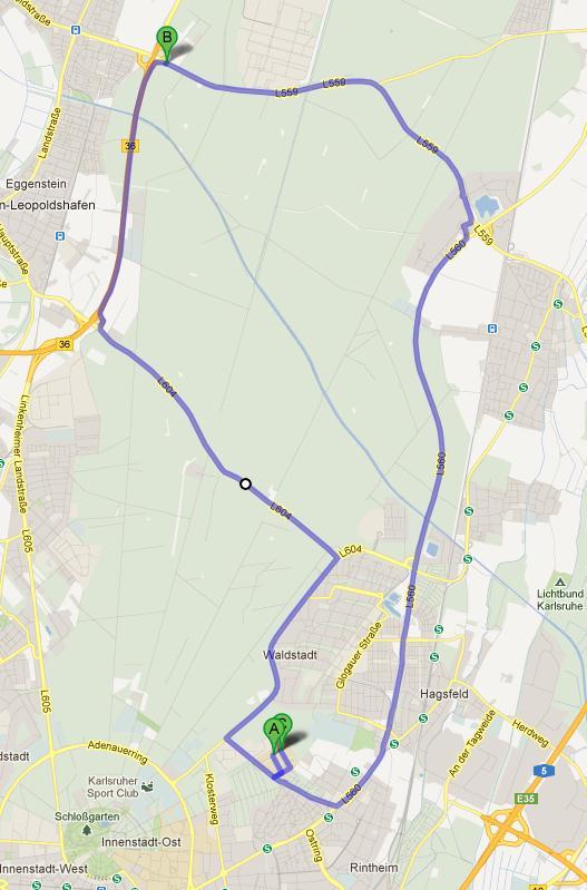 5 km Start/Finish KIT- IFKM (Rintheimer Querallee) Right Theodor-Heuss- Allee Left L64 Right B36 Right L559 Right L56 Right Hirtenweg KIT-