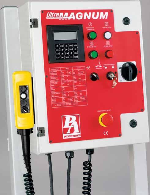 MAGNUM ELECTRONIC FEATURES Backlit LCD display and predetermined six digit batch counter Inch/metric programmability Closed loop feed length controller automatically generates the velocity profile