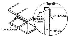 With the identification label facing up in the lower left corner of the damper, position the lower edge of the damper on the bottom pan.