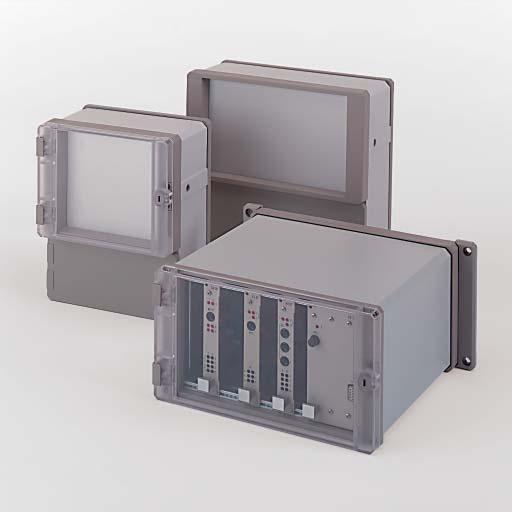 Enclosure in variable length version using profile technology Standard construction or version with connection compartment Optional Polycarbonate transparent cover Profitronic 19: integrated 19 rack