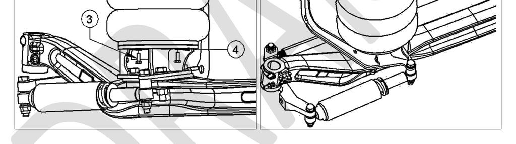 5. Adjust the lift axle position (by adjusting the CONTROL ARM ASSY (item no. 3, 4, 5), Lower Beam Assy LH/RH (item no. 11 &12) & HANGER ASSY LH/RH (item no. 1, 2). So that A equal to B. 6.