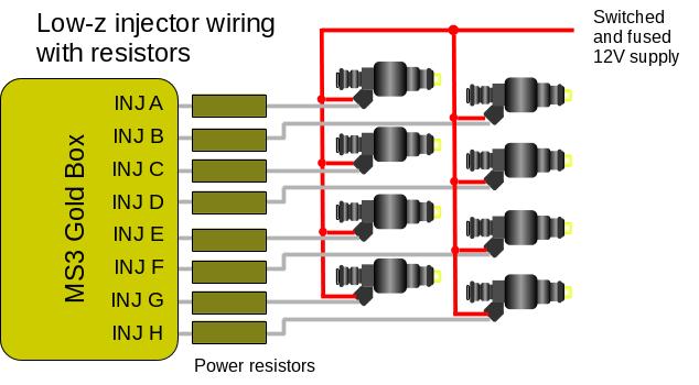 resistance of the resistors be kept to a minimum but staying within the 5A limit of each injector channel.