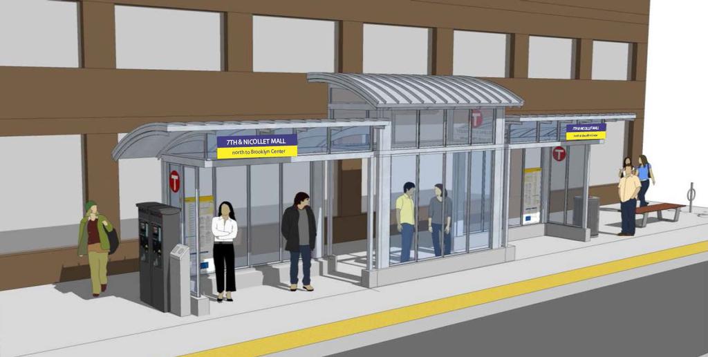 Figure 9: Large Shelter Rendering Platform bumpouts: Will the curb at station platforms be extended?