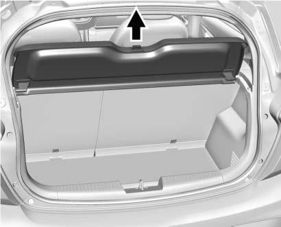 92 Storage To remove, pull the cargo cover upward. To reinstall, align the cover with the hooks on the trim panel edge and push downward.