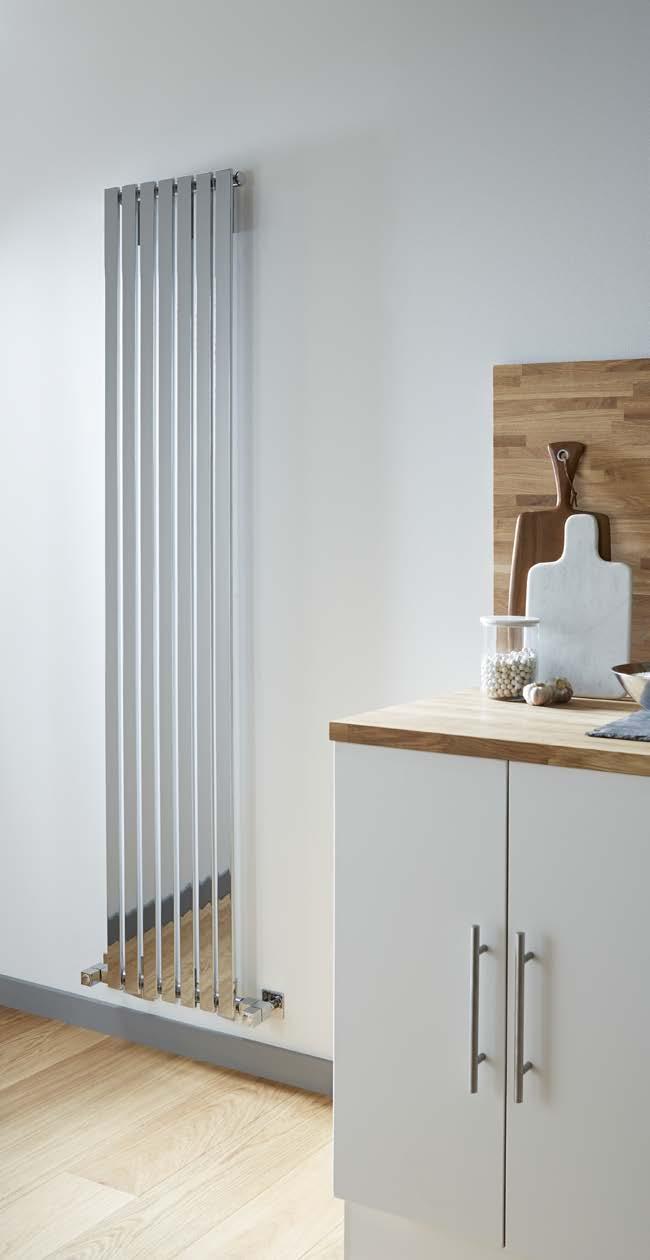 SERENADE Wall Mounted DR008 Serenade is a vertical contemporary design radiator, manufactured from high quality mild steel with finish options of chrome, textured matt black & white.