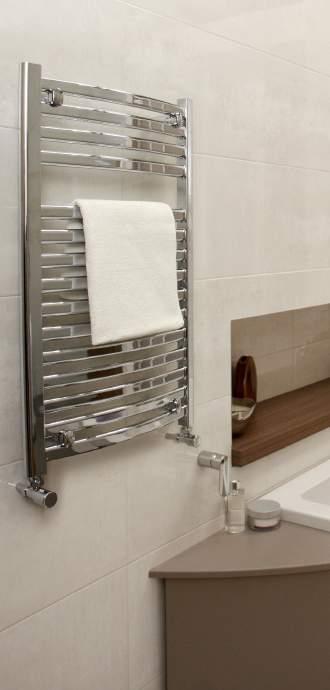 CURVEE Wall Mounted MD050 Curvee is stylish and practical. As the name suggests the cross rails are gently bowed. The towel rail offers good heat output in four sizes, the 800mm version is pictured.