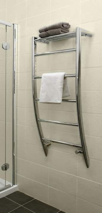 CARINA Wall Mounted MD051 Carina offers curves that work perfectly with the bold tubular design. The towel rail maximises storage space with a top shelf.