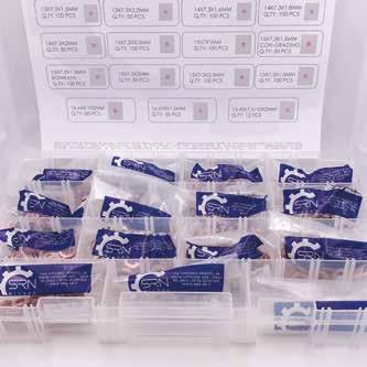 COMMON RAIL INJECTORS Washer copper SRN.101.424 KIT FOR BASE WASHER COPPER FOR INJECTORS COMMON RAIL Note: 15 SIZE, 1112 PCS KIT INCLUDED THE NEXT SIZE OF THE SHIM: SRN.101.424/1 SHIM SIZE: 13X7,3X1,5MM PIEZO BOSCH CR (REF.