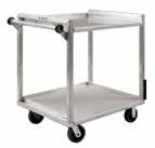 Double-deck cart moves product at a convenient, workable height from the floor.