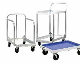 13 Chicken Case Dolly 99263 15¼ x 6 x 23 100 lbs. 11.5 Four 3 x 13 8 platform type swivel casters (#C410). 100 Lb. Weight Capacity. a. e. One piece aluminum sheet design.