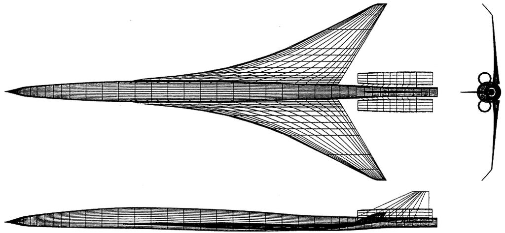 Figure 1. Three-view drawing of the Langley concept.